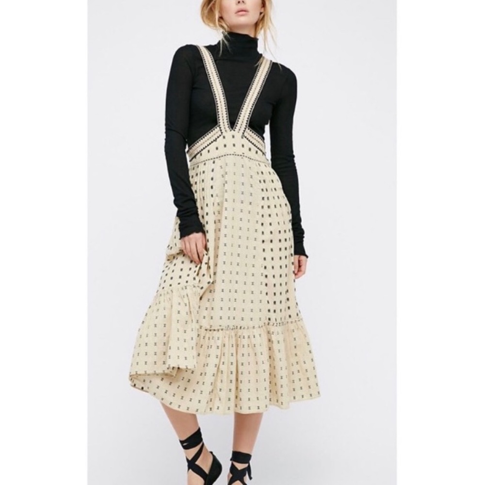 MFree People Embroidered Suspender Skirt, XS